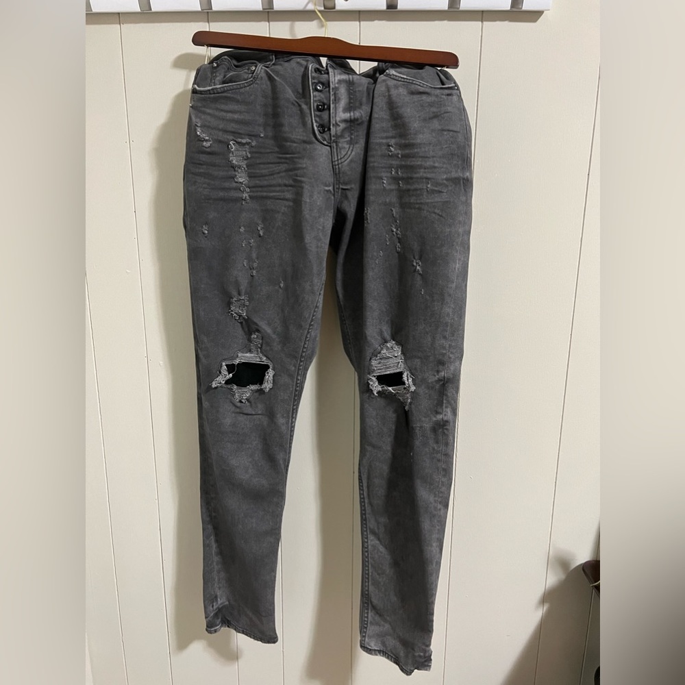 Art meets chaos caladesi distressed designer gray black jeans size 40